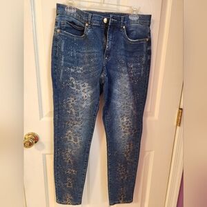 Venus Metallic Splatter Snake Skin Print Denim Skinny Jeans